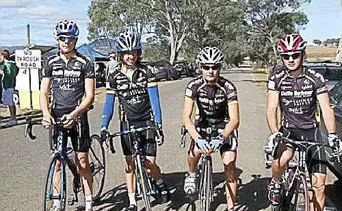 Cyclists Nathan Hardaker, Alex Beedie, Liam Warburton and Numa Wa. Cyclists Nathan Hardaker, Alex Beedie, Liam Warburton and Numa Wa.